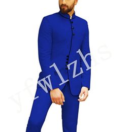 Custom-made Single breasted Groomsmen Mandarin Lapel Groom Tuxedos Men Suits Wedding/Prom/Dinner Best Man Blazer(Jacket+Pants+Tie) T284