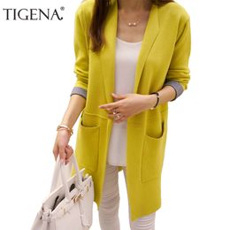 TIGENA Long Cardigan Female Autumn Winter Women Long Sleeve Cardigan Sweater Knitted Cardigans For Women Jacket Tops 201029