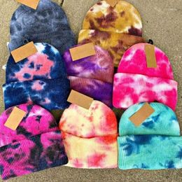 Tie-dye Beanie Warm Winter Hats For Women Ladies Men Cuffed Plain Skull Cap Bonnet Autumn Knitted Hip Hop Plangi Short