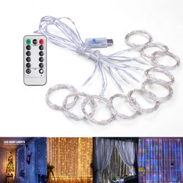 LED Curtain Lights Christmas Lights 3*1M 3*2M 3*3M 8 Lighting Modes String Lighting with Remote USB Powered for Decoration