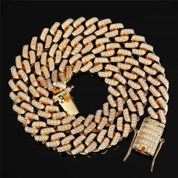 12mm 16/18/20/22/24inch Yellow Gold Plated Full CZ Cuban Chain Necklace Rapper Street Jewellery for Men Women Hot Sale