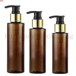 50pcs 100/120/150ml Brown empty cosmetic bottle with gold aluminum lotion pump shampoo dispenser container,cosmetic packagingbest qualtity