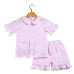 2020 Summer Spring Kids Pajamas Sets 100% Cotton Seersucker Pjs Toddler Sleepwear Girls Boys Sleepwear