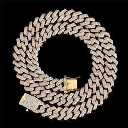 12mm 16/18/20/22/24inch Gold Silver Colour Full CZ Miami Cuban Chain Necklace Rapper Street Jewellery for Men Women Hot Sale
