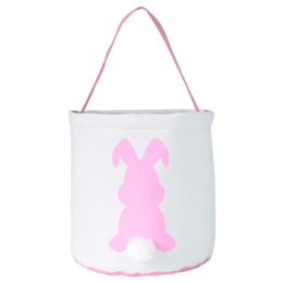 2022 New Colourful Easter Party Decor Rabbit Print Basket Canvas Cotton Tote Bag Single Handle Easter Bucket Candy Handbag Wholesale
