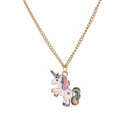 Unicorn Necklace Rainbow Unicorn Pendant Necklaces Jewelry for Girls Friend Granddaughter Christmas Birthday Gifts Alloy Metal