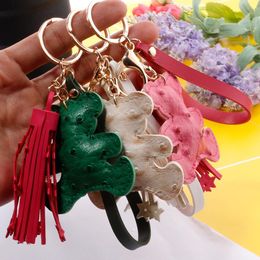Cute Teddy Bear Key Chains Animal Design Star Tassel Keychains Ring Charms Leather Car Keys Holder Bag Pendant Wristlet Keyring Jewellery