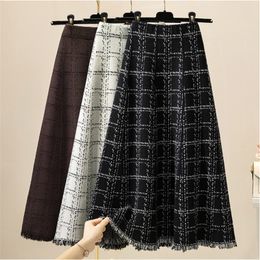 Skirt Luxury Jacquard Knitted Women Midi Skirt Autumn Winter Thick Warm A Line Skirt High Waist Plaid Patern Sweater Skirts 201109