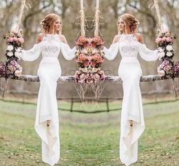 Elegant Lace Sheath Wedding Dress Bateau Sweep Train Modern Chiffon Long Sleeves Country Bridal Gowns Sexy Beach Boho Bride Dresses