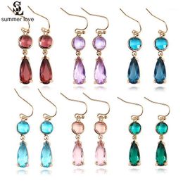 Dangle & Chandelier Luxury Colourful Crystal Teardrop Water Drop Earrings Women Golden Long Rhinestone Earring Fashion Wedding Party Jewelry1