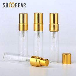 100PCS/Lot 5ml Mini Portable Refillable Spray Bottle Empty Perfume Atomizer Gold Aluminium Pump Parfum Cosmetic Sample