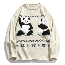 -2020 хип-хоп уличная одежда китайский панда лоскутное мужчины вязаный свитер осень хараджуку свитер негабаритные хлопковые пуловер женщины мужчины