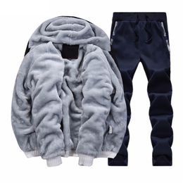 Winter casual men hoodies sweatshirt + pant Tracksuits hooded jackets coat man hoodi warm plus thick fleece hoodies Sportswear LJ201125