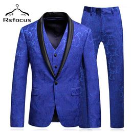Rsfocus Mens Royal Blue Suit Slim Fit Jacquard Suit Men 2020 Latest Wedding Suits For Groom 5XL Party Stage Prom Wear TZ0081