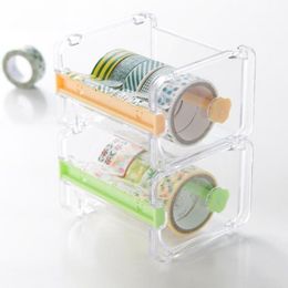 Packing Tape Dispensers 1 Pcs Kawaii Transparent Dispenser Washi Cutter Desktop Storage Holder Student School Office Stationery1