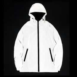 Flash Reflective Jacket Women/Men Hooded Harajuku 3M Reflective Jacket For Girls Women Couple Coat Jacket Night Streetwear Lady 201126