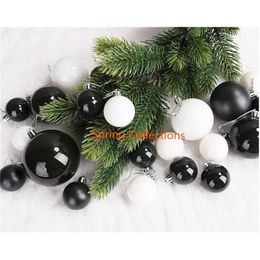 4/6/8cm White/Black Christmas Xmas Tree Matte Ball Hanging Home Party Ornament Decor Christmas supplies 12pcs/set 201130