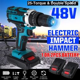 48V 25+3 Torque Electric Screwdriver Cordless Impact Drill Mini Wireless Power Driver With 2pcs Li-Ion Battery 3/8-Inch 2-Speed 201225