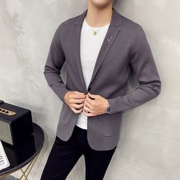 Korean Style Slim Solid Colour Long Sleeve Sweater Cardigan Trendy Men's Coat Autumn Winter Men's Suit Collar Vetement Homme 201022