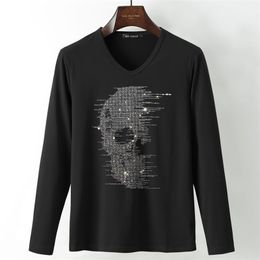 New hot fix rhinestone skull funny t shirts Brand Men's Casual Crystal Stone Printed T shirt Men Clothes Fancy summer tops 201203