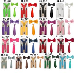 Fashion 3PCS School Boys girls Children Kids brace elastic Suspenders for shirt suspensorio Tie Bowties butterfly Tie Set TR0001 T200805