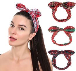 Christmas Headband Boho Bow Bandana Knot Headwrap Retro Elastic Rabbit Ear Hairband for Girls Womens snow flake gride parttern