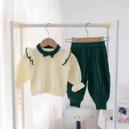 Baby Girls Clothing Sets 2pcs Sweater Tops+Pants Children's Tracksuit New Autumn Kids Knitted Casual Outfits for 1-5T Toddler G220310