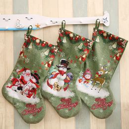 Green Christmas Big Sock Gift Bag Xmas Decoration Printed Christmas Socks Gift Candy Stockings Ornaments Children Gift Bag