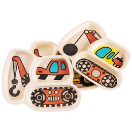 Baby Bamboo Bowl Children Tableware Set Cartoon Car Baby Dinner Plate Baby Training Bowl Spoon Fork for Kids with Box LJ201019