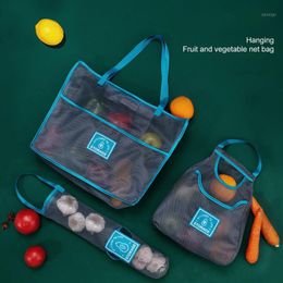 Kitchen Fruit Vegetables Storage Bag Large Capacity Supermarket Shopping Portable Folding Mesh Wall-hanging Bags