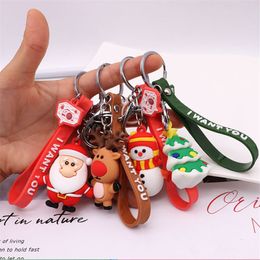 Creative drop glue Xmas key buckle cartoon three-dimensional doll Key chain Santa Claus key chain bag Pendant Party Favo T9I00786