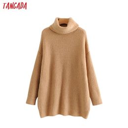 Tangada women solid jumpers turtleneck sweaters oversize autumn winter long sweater coat batwing sleeve loose knitwear top LJ201112