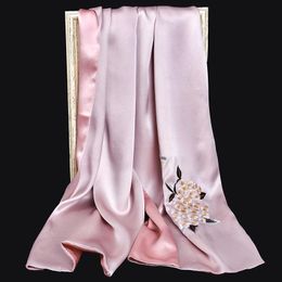 New Pure Silk Scarf Embroidery Hangzhou Silk Foulard Wraps for Women Handmade Embroidery Natural 16 m/m Real Scarves