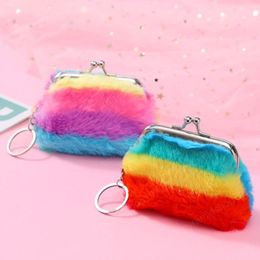 Children rainbow plush Coin Purse 3 inches Cartoons Kids buckle Coin bag 2 colors baby Shell bag Wallet