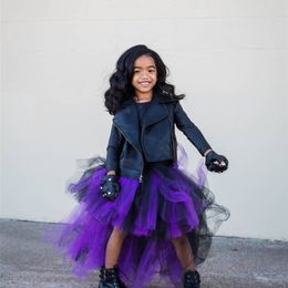 Purple Black Swallow tail Girl long Tutu Skirt Lovely Princess Girls Birthday Skirts Po ball gown costume Kid Party clothing 220216