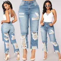 Sexy Back Hole Distressed Ripped Boyfriend Jeans For Women High Waisted Destroyed Jeans Street Rock Cut Out Loose Straight Jean 201105