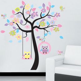 DIY Owl Bird Tree Wall Sticker Home Decor Room for Kids Living room Decals Children Baby Nursery Decorative Wallpapers stickers Y200102