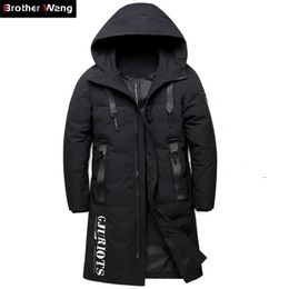 Winter Men's Long White Duck Down Jacket Thick Warm Hooded Fashion Casual Jackets and Coats Male Brand Clothing Red Black 201116