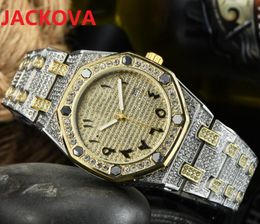 Big Diamonds Ring Men Arab Number Wristwatch President Quartz Movement Male Time Clock Calendar Set Gift Stainless Steel Watches super bright orologio di lusso