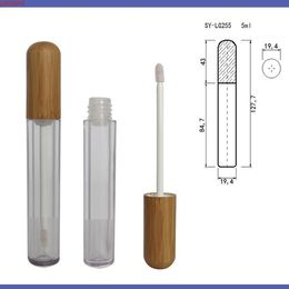 free shipping 6ml 20pcs/lot natural transparent lip gloss tube with bamboo brush ( cosmetics packaging materials )high qualtity