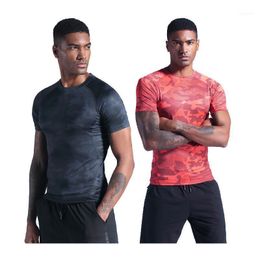 Running Jerseys Mens Short Sleeve Compression Shirt Quick Dry Tight Fitness Top Breathable Round Neck Man Training Sport