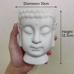 Head Planter Zen White Ceramic Flower Pot for Succulents Plants Buddha Face Statue Fengshui Figurines Home Garden Decor Y200709