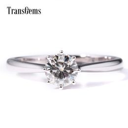 Transgems 14k White Gold 0.8 carat Diameter 6mm F Colour Moissanite Engagement Ring For Women Solitare Y200620
