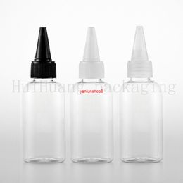 100pcs 50ml clear round empty plastic bottles container with pointed mouth top E liquid bottle screw cap wholesalegood package