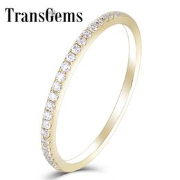 TransGem 14K 585 Yellow Gold Half Eternity Wedding with 23 Pieces Moissanite Stone Wedding Ring for Women Y200620