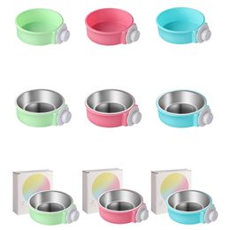 Pet Feeding Bowl Hanging Non-Slip Cats Dogs Food Bowls Stainless Steel Removable Puppy Water Feeder Can Be Fixed On The Cage Pets Supplies