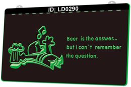 LD0290 Beer is Answer but I Cant Remember the Question 3D Engraving LED Light Sign Wholesale Retail