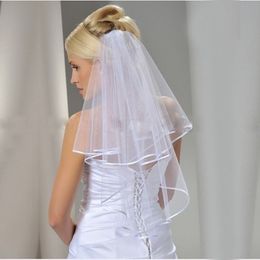 Bridal Veil Two Layers Ribbon Edge Short Wedding with Comb White 2 Layers Accessories