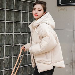 Korean Style Solid Winter Bubble Jacket For Women Parka Hooded Stand Collar Plus Size Loose Thick Outwear Female Cold Coat 201026