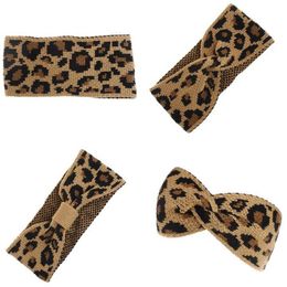 Retro Women Leopard Knit Headbands Autumn Winter Elastic Cross Bowknot Hair Band Parent-child Knit Headbands For Love Girlfriend cotton